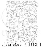 Cartoon Clipart Of A Black And White Collage Of Halloween Doodles Vector Outlined Coloring Page