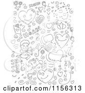 Cartoon Clipart Of A Black And White Collage Of Love Doodles Vector Outlined Coloring Page