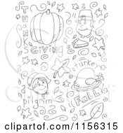 Poster, Art Print Of Black And White Holiday Doodle Background Of Thanksgiving Items On White