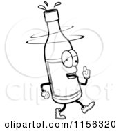 Cartoon Clipart Of A Black And White Drunk Wine Bottle Vector Outlined Coloring Page