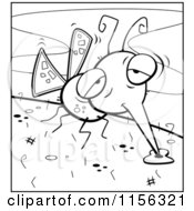 Cartoon Clipart Of A Black And White Mosquito Drinking Blood From A Human Vector Outlined Coloring Page