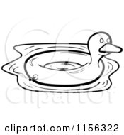 Cartoon Clipart Of A Black And White Duck Inner Tube Vector Outlined Coloring Page