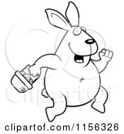 Poster, Art Print Of Black And White Hopping Easter Bunny With A Basket