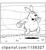 Cartoon Clipart Of A Black And White Easter Bunny Vector Outlined Coloring Page