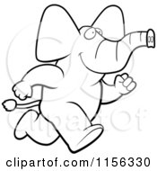 Cartoon Clipart Of A Black And White Running Elephant Vector Outlined Coloring Page
