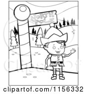 Poster, Art Print Of Black And White Christmas Elf Boy Waving By The North Pole