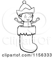 Poster, Art Print Of Black And White Tiny Elf Popping Out Of A Christmas Stocking
