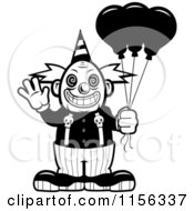 Poster, Art Print Of Black And White Scary Clown Waving And Holding Balloons