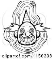 Cartoon Clipart Of A Black And White Evil Clown Face With A Party Hat Vector Outlined Coloring Page