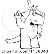 Cartoon Clipart Of A Black And White Triceratops Exclaiming Vector Outlined Coloring Page
