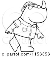 Cartoon Clipart Of A Black And White Safari Rhino Walking On His Hind Legs Vector Outlined Coloring Page