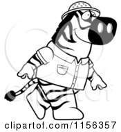 Cartoon Clipart Of A Black And White Safari Zebra Walking On His Hind Legs Vector Outlined Coloring Page