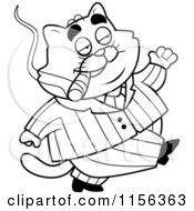 Cartoon Clipart Of A Black And White Fat Mobster Cat Walking Vector Outlined Coloring Page by Cory Thoman