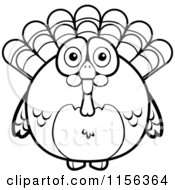 Cartoon Clipart Of A Black And White Chubby Turkey Bird Vector Outlined Coloring Page by Cory Thoman