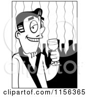 Cartoon Clipart Of A Black And White Man Drinking Fine Wine Vector Outlined Coloring Page