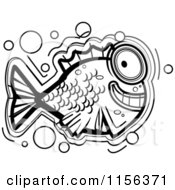 Cartoon Clipart Of A Black And White Fish Vector Outlined Coloring Page