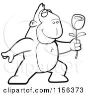 Poster, Art Print Of Black And White Romantic Ape Presenting A Single Rose