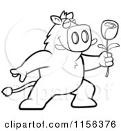 Poster, Art Print Of Black And White Romantic Boar Presenting A Single Rose