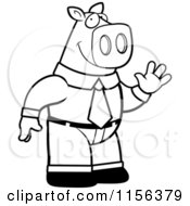 Poster, Art Print Of Black And White Business Pig Standing And Waving