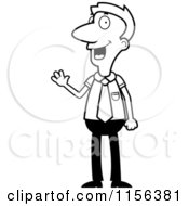 Cartoon Clipart Of A Black And White Businessman Smiling And Waving Vector Outlined Coloring Page