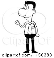 Cartoon Clipart Of A Black And White Waving Businessman Vector Outlined Coloring Page