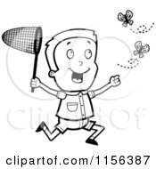 Black And White Energetic Boy Chasing Butterflies With A Net