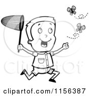 Poster, Art Print Of Black And White Energetic Boy Chasing Butterflies With A Net