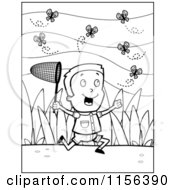 Poster, Art Print Of Black And White Happy Boy Chasing Butterflies With A Net