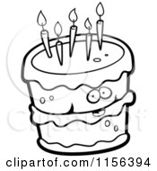 Poster, Art Print Of Black And White Birthday Cake Character With Five Candles