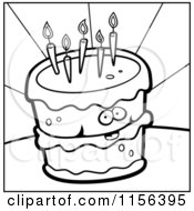 Cartoon Clipart Of A Black And White Birthday Cake Face Vector Outlined Coloring Page