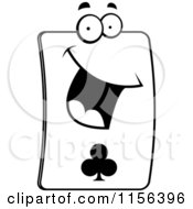 Cartoon Clipart Of A Black And White Happy Card Of Clubs Face Vector Outlined Coloring Page