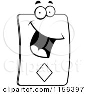 Cartoon Clipart Of A Black And White Happy Card Of Diamonds Face Vector Outlined Coloring Page
