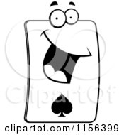 Cartoon Clipart Of A Black And White Happy Card Of Spades Face Vector Outlined Coloring Page