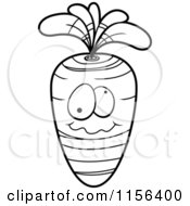Cartoon Clipart Of A Black And White Carrot Face Planted in the Ground