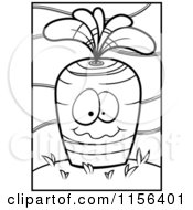 Cartoon Clipart Of A Black And White Carrot Face Planted In The Ground Vector Outlined Coloring Page by Cory Thoman