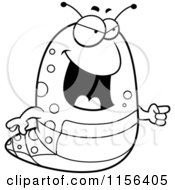 Cartoon Clipart Of A Black And White Fat Caterpillar Pointing Vector Outlined Coloring Page