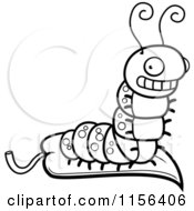 Cartoon Clipart Of A Black And White Caterpillar On A Leaf Vector Outlined Coloring Page