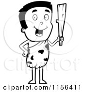 Poster, Art Print Of Black And White Young Caveman Holding Up A Club
