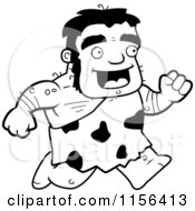 Cartoon Clipart Of A Black And White Stalky Caveman Character On The Run Vector Outlined Coloring Page by Cory Thoman