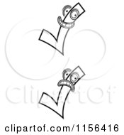 Cartoon Clipart Of Black And White Check Mark Characters Vector Outlined Coloring Page