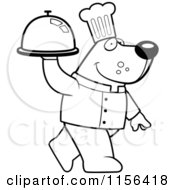 Poster, Art Print Of Black And White Chef Bear Walking And Carrying A Platter