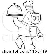 Poster, Art Print Of Black And White Pig Chef Carrying A Platter
