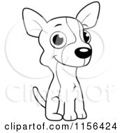 Cartoon Clipart Of A Black And White Cute Little Chihuahua Puppy Sitting Vector Outlined Coloring Page