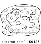 Cartoon Clipart Of A Black And White Leaping Cow Over The Stars Vector Outlined Coloring Page