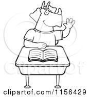 Poster, Art Print Of Black And White Student Triceratops Raising His Hand In Class