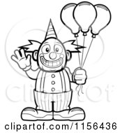 Poster, Art Print Of Black And White Friendly Waving Circus Clown Holding Balloons