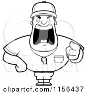 Cartoon Clipart Of A Black And White Tough Coach Man Pointing And Yelling Vector Outlined Coloring Page