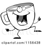 Cartoon Clipart Of A Black And White Coffee Cup Doing A Happy Dance Vector Outlined Coloring Page by Cory Thoman