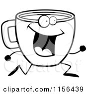 Poster, Art Print Of Black And White Happy Running Coffee Cup Character