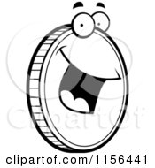 Cartoon Clipart Of A Black And White Happy Golden Coin Smiling Vector Outlined Coloring Page by Cory Thoman